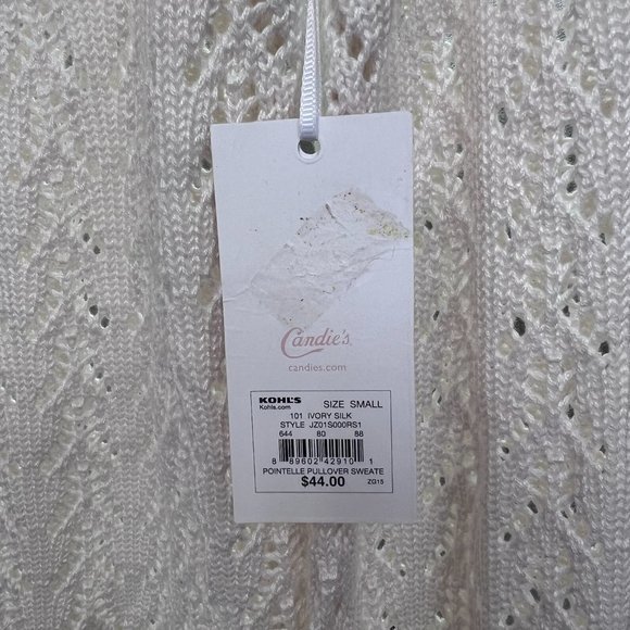 Candie's Sweaters NWT Candie's Ivory Tie-Back Pointelle Pullover Sweater S - Picture 4 of 6